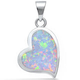 Heart Pendant Lab White Opal Heart Shape Charm Solid 925 Sterling Silver Valentines Gift - Blue Apple Jewelry