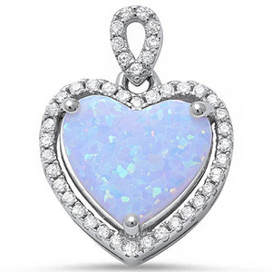 Halo Pendant Heart Pendant Heart Shape Lab White Opal Round Clear CZ 925 Sterling Silver - Blue Apple Jewelry