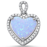Halo Pendant Heart Pendant Heart Shape Lab White Opal Round Clear CZ 925 Sterling Silver - Blue Apple Jewelry