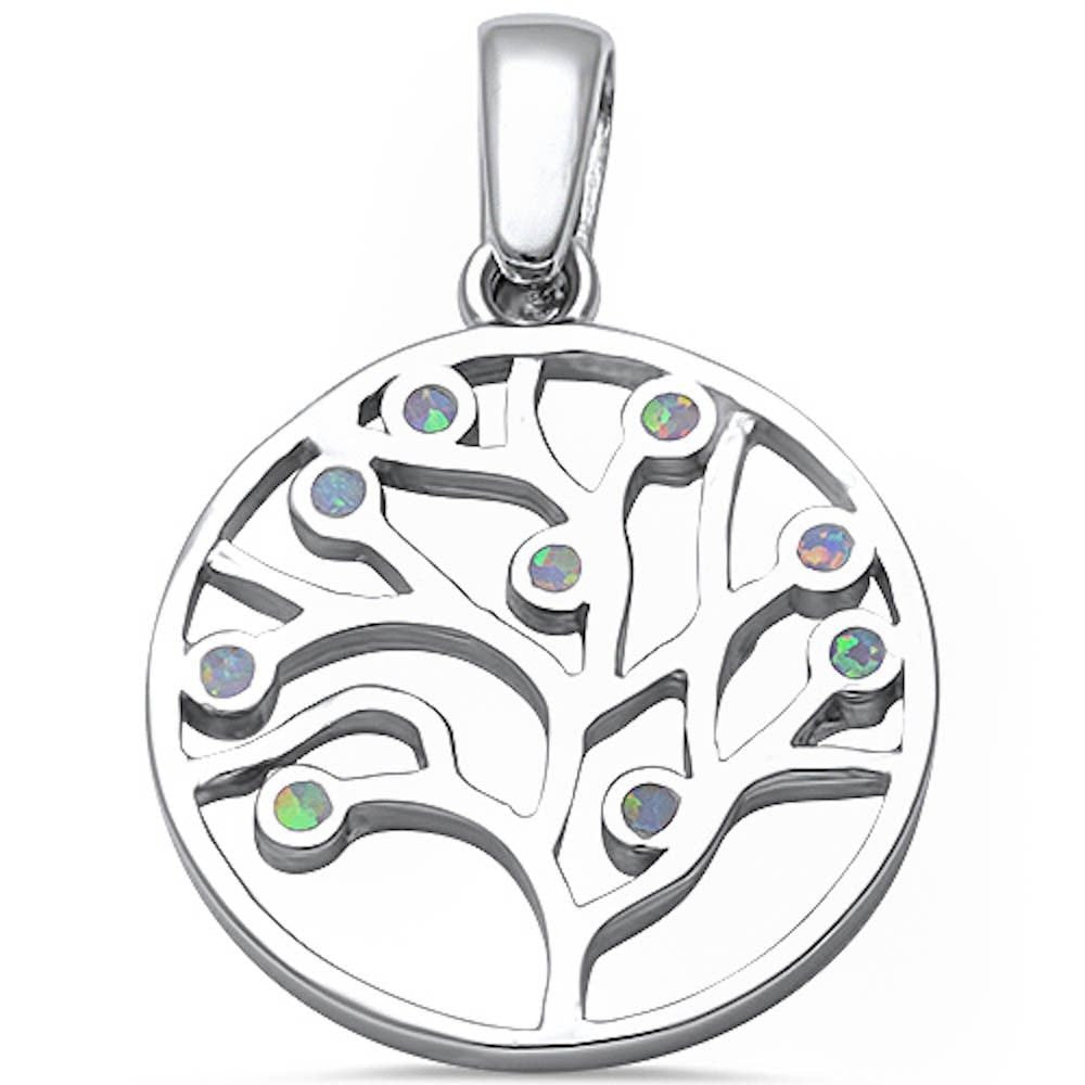 Medallion Tree Of Life Pendant Solid 925 Sterling Silver Lab White Opal Tree 31mm - Blue Apple Jewelry