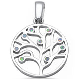 Medallion Tree Of Life Pendant Solid 925 Sterling Silver Lab White Opal Tree 31mm - Blue Apple Jewelry