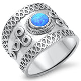 Bali Rope Ring 925 Silver with Blue Opal & Oxidized Finish
