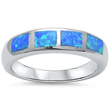 T4mm Half Eternity Wedding Engagement Anniversary Ring Solid 925 Sterling Silver Lab Blue Opal Inlay Blue Opal Ring - Blue Apple Jewelry