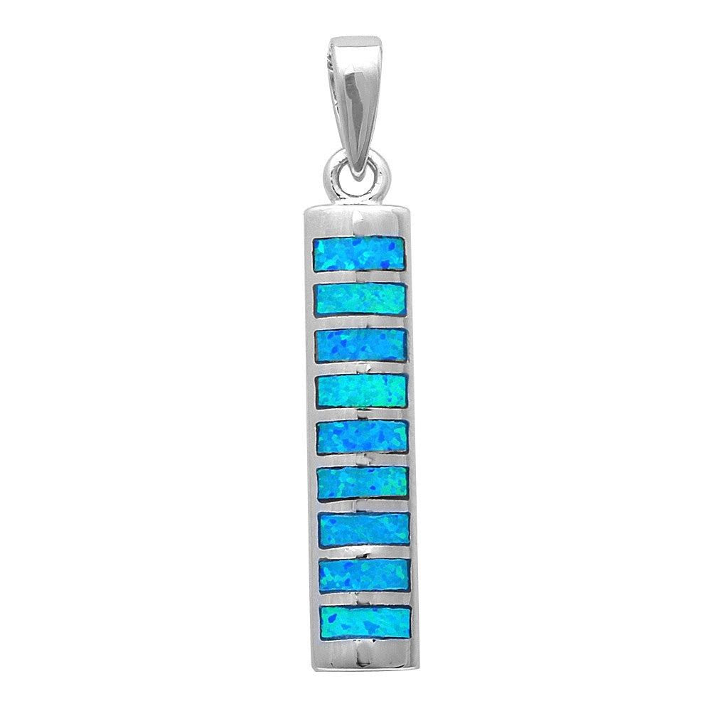 1.2" Bar Pendant New Trend Fashion Solid 925 Sterling Silver Lab Blue Opal Inlay Bar Charm Pendant For Necklace - Blue Apple Jewelry