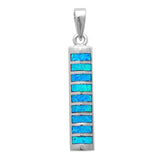 Bar Pendant 1.2 Inch Lab Blue Opal 925 Sterling Silver