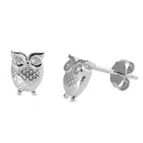 Tiny Owl Stud Earring Solid 925 Sterling Silver Round Cubic Zirconia Owl Shape Stud Earring Owl Jewelry Cute Gift