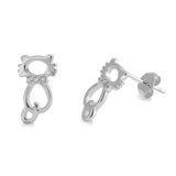 13mm Cat Stud Earring Cat Earring Solid 925 Sterling Silver Round Cubic Zirconia Children, Kids, Everyday Earring