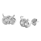 8mm Tiny Owl Stud Earring Solid 925 Sterling Silver Round Cubic Zirconia Owl Shape Stud Earring Owl Jewelry Cute Gift