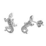 Fashion Solid 925 Sterling Silver Cute Gecko 14mm Small Tiny Round CZ Lizard Stud Post Earrings Lizard Earrings Children Kids Gift