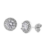 10mm Classic Halo Stud Post Earring Solid 925 Sterling Silver Round Brilliant Cut Cubic Zirconia Wedding Engagement Bridal Earring