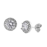 10mm Classic Halo Round Stud Earring 925 Sterling Silver