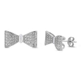 Cute Bow Ribbon Tie Stud Earring Solid 925 Sterling Silver Bling Pave Sparkling CZ Fashion, Trendy Earrings