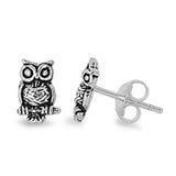 8mm Tiny Owl Stud Post Earring Solid 925 Sterling Silver Oxidized Owl Earrings, Good Luck Gift