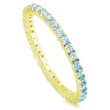 Stackable YellowTone, Simulated Aquamarine CZ 925 Sterling Silver Eternity Wedding Ring