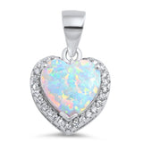 Fashion Halo Pendant Heart Pendant Solid 925 Sterling Silver Heart Shape Lab White Opal Round Clear CZ White Opal Heart Pendant Gift - Blue Apple Jewelry