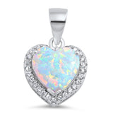 Fashion Halo Pendant Heart Pendant Solid 925 Sterling Silver Heart Shape Lab White Opal Round Clear CZ White Opal Heart Pendant Gift - Blue Apple Jewelry