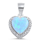 Fashion Halo Pendant Heart Pendant Solid 925 Sterling Silver Heart Shape Lab Light Blue Opal Round Clear CZ Opal Heart Pendant Gift - Blue Apple Jewelry