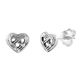 Heart Stud Earrings Tiny Hearts Stud Post Earrings Oxidized Solid 925 Sterling Silver - Blue Apple Jewelry