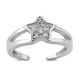 Toe Ring Silver Toe Ring Star Toe Ring Round Cubic Zirconia Split Open Shank Solid 925 Sterling Silver Star, Galaxy, 7mm Adjustable - Blue Apple Jewelry