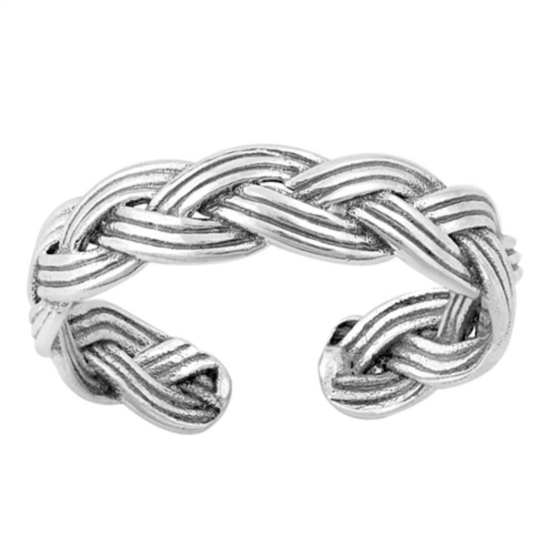 Toe Ring Braided Twisted Rope Silver Toe Ring Adjustable Plain Simple Solid 925 Sterling Silver 5mm cirsscross