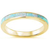 New Design 3mm Yellow Gold Full Eternity Band Stackable Band Lab White Opal Solid 925 Sterling Silver Wedding Engagement Band Ring Size 4-11 - Blue Apple Jewelry