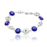 Unisex Trendy 10mm Evil Eye Blue & Clear Beaded 7" Bracelet Solid 925 Sterling Silver Round Evil Eye Jewelry Blue and White - Blue Apple Jewelry
