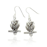 Dangling Owl Earrings Solid 925 Sterling Silver Oxidized Finish Fish Hook Good Luck Owl Earring Simple Plain Gift Pair