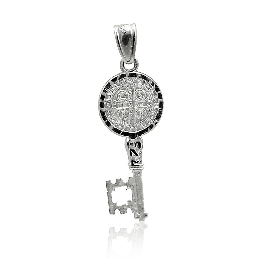 Solid 925 Sterling Silver St Benedict San Benito Key Pendant High Polished 23mm (1")