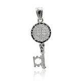 Solid 925 Sterling Silver St Benedict San Benito Key Pendant High Polished 23mm (1