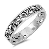 4mm Oxidized Filigree Unisex Band 925 Sterling Silver Ring