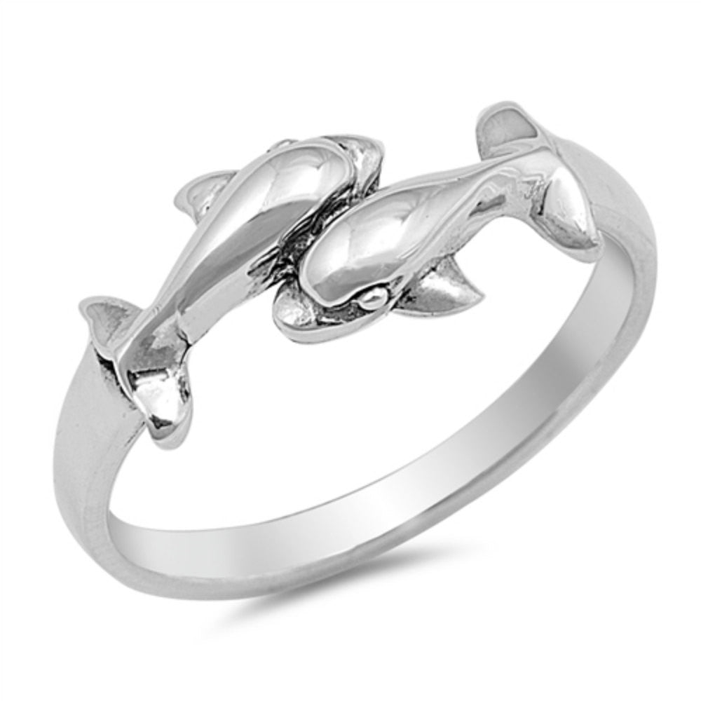 Two Dolphin Ring Solid 925 Sterling Silver Cute Kiss Dolphin Ring Nautical Sailing Ocean Dolphin Jewelry Lovers Spiritual Gift Size 4-16