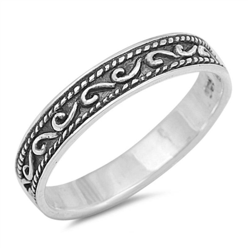 4mm Black Oxidized Swirl Band Ring Men Women Unisex Band Ring Solid 925 Sterling Silver His Her Wedding Anniversary Band Ring - Blue Apple Jewelry