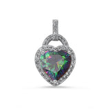 Halo Pendant Heart Pendant Solid 925 Sterling Silver Heart Shape Mystic Rainbow Fire Topaz Round Clear CZ Accent Heart Pendant January Gift - Blue Apple Jewelry
