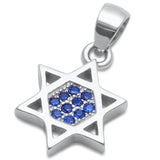 Jewish Star of David Pendant Solid 925 Sterling Silver Mico Pave Round Deep Blue Sapphire Judaism Charm perfect for Necklace Star of david