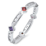 3mm Full Eternity Stackable Band Ring Multicolored Princess Cut Bezel Amethyst Garnet Round Baguette Diamond CZ Solid 925 Sterling Siver