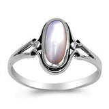 Oxidized Solid 925 Sterling Silver Solitaire Oval Synthetic Mother Of Pearl Inlay His Hers Men Women Ring