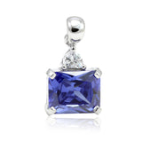 Cocktail Pendant 4.00 Carat Emerald Cut Simulated Tanzanite Heart Clear CZ Accent Solid 925 Sterling Silver Pendant Charm Designer Item