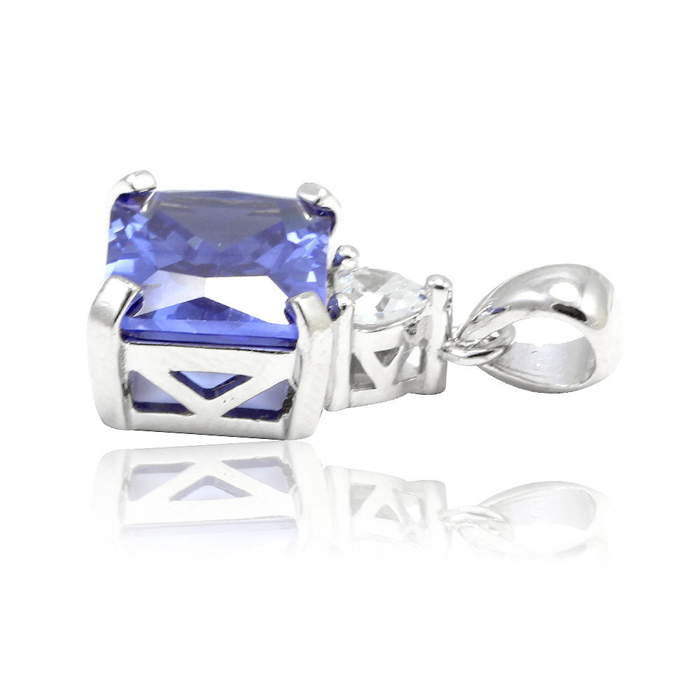 Cocktail Pendant 4.00 Carat Emerald Cut Simulated Tanzanite Heart Clear CZ Accent Solid 925 Sterling Silver Pendant Charm Designer Item - Blue Apple Jewelry