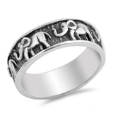 Oxidized Elephant Band Solid 925 Sterling Silver 7mm Band Elephant Ring Band Plain Simple Elephant Band Ring Elephant Jewelry