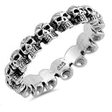 Oxidized Skull Head Band Ring Solid 925 Sterling Silver Unisex Men Women (4mm)