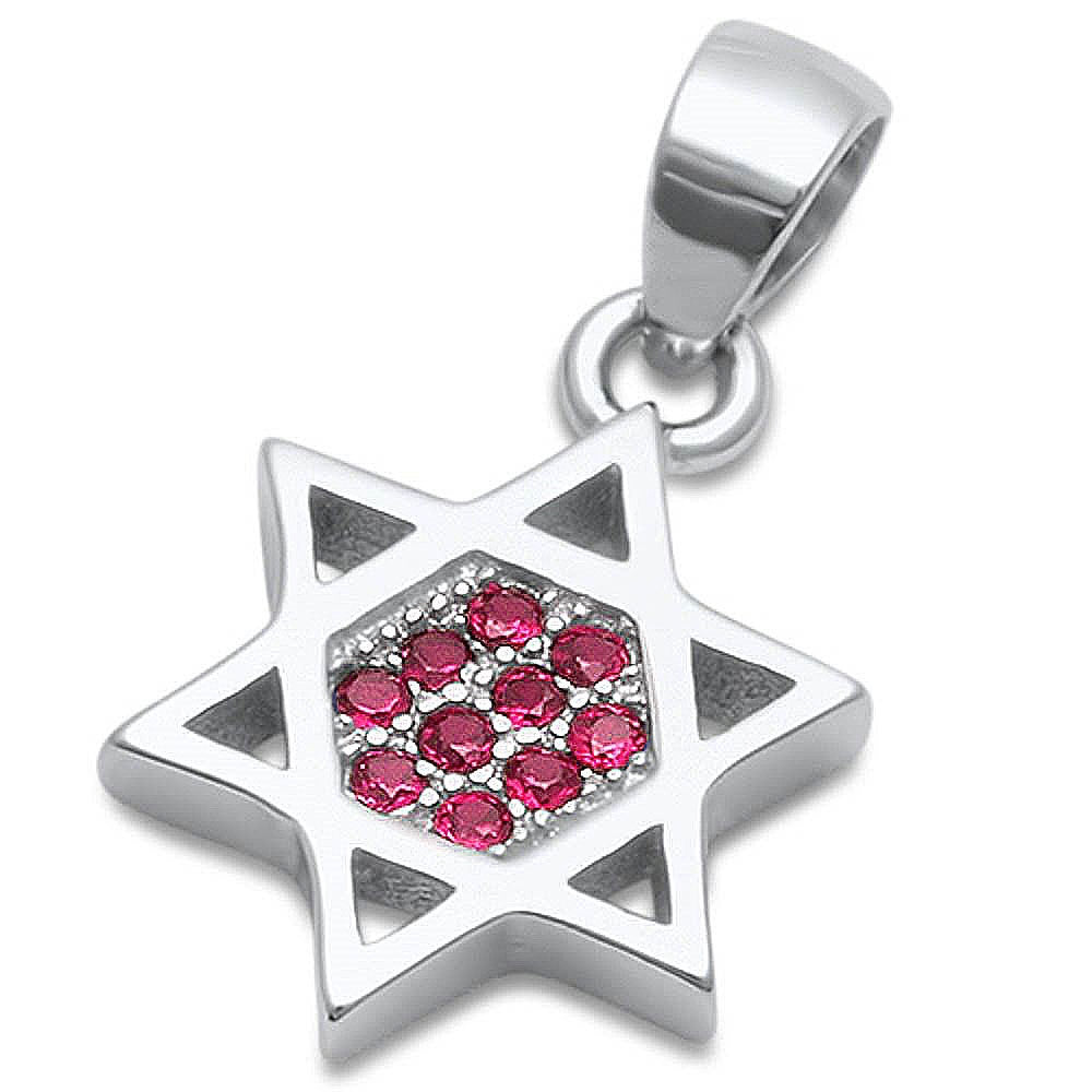 Jewish Star of David Pendant Solid 925 Sterling Silver Micro Pave Round Red Ruby Judaism Charm perfect for Necklace Star of david