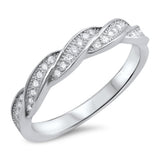 Solid 925 Sterling Silver Round Pave Brilliant Diamond CZ Curve Wave Design Swirl 4mm Half Eternity Band Ring Matching Band Ring Fashion