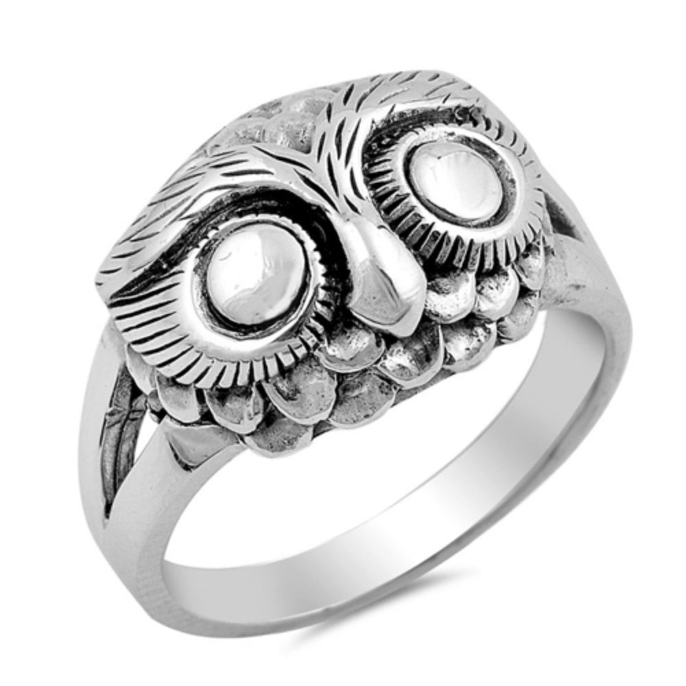 Owl Ring Solid 925 Sterling Silver Cute Owl Ring Antique Finish Oxidized Owl Ring Owl Jewelry Good Luck Gift Owl Lovers Bird Size 4-16 - Blue Apple Jewelry