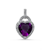 Fashion Halo Pendant Heart Pendant Solid 925 Sterling Silver Heart Shape Purple Amethyst Round Clear CZ Accent Heart Pendant January Gift - Blue Apple Jewelry