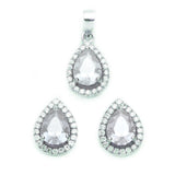 Halo Jewelry Set Halo Pendant Halo Stud Earrings Matching Set Teardrop Pear Simulated CZ Solid 925 Sterling Silver