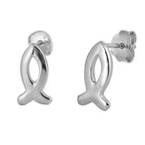 12mm Christian Fish Stud Post Earrings Solid 925 Sterling Silver Christian Fish