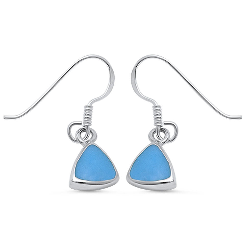 Trendy Fashion 1" Long Dangling Blue Turquoise Trillion Triangle Earrings Fish Hook Earrings Solid 925 Sterling Silver - Blue Apple Jewelry