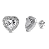 Halo Heart Stud Earring 1.80ct Heart Shape Cubic Zirconia Pave Round Russian Clear Diamond CZ Solid 925 Sterling Silver Love Gift - Blue Apple Jewelry