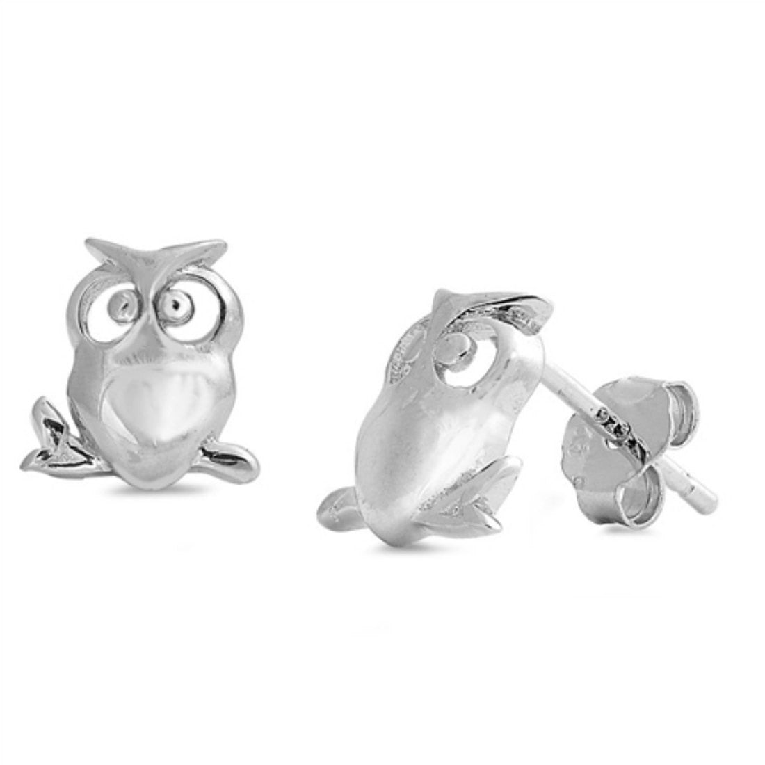 9mm Tiny Owl Cute Stud Post Earring Solid 925 Sterling Silver Plain Owl Earrings, Good Luck Gift, Babies, Kids - Blue Apple Jewelry