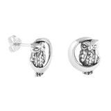 12mm Owl Moon Crescent Cute Stud Post Earring Solid 925 Sterling Silver Plain Owl Earrings, Good Luck Gift, Babies, Kids - Blue Apple Jewelry